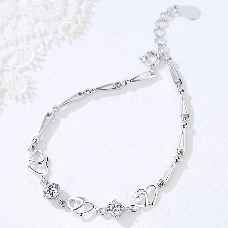 Simple Style Heart Shape Sterling Silver Inlay Zircon Bracelets