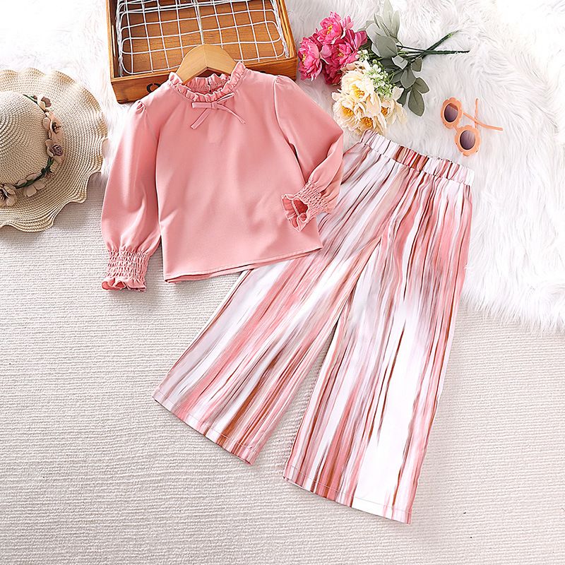 Lässig Streifen Einfarbig Baumwollmischung Polyester Mädchen Kleidung Sets