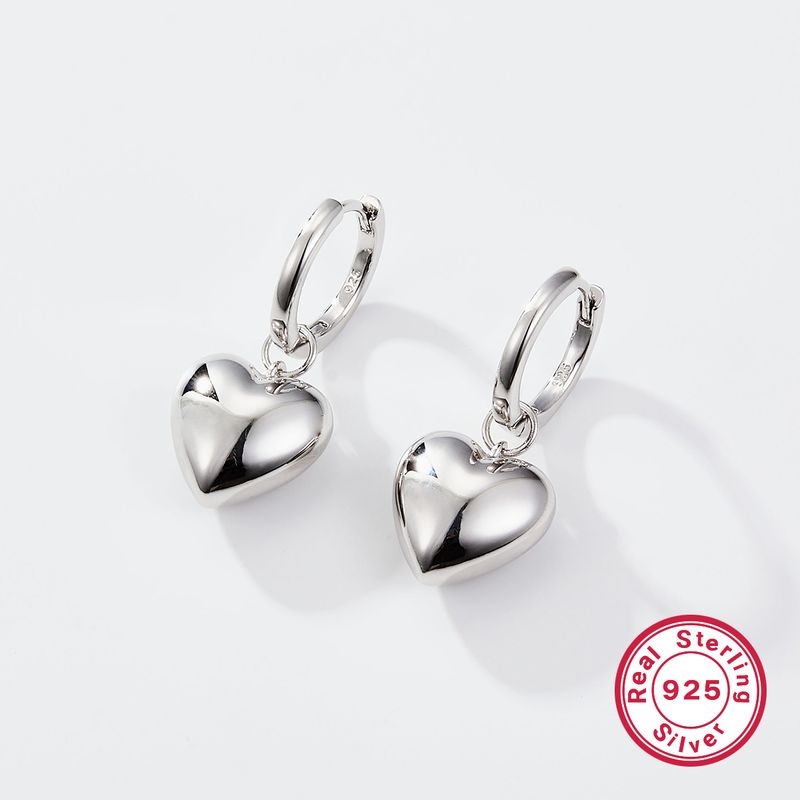 1 Pair Sweet Heart Shape Plating Sterling Silver White Gold Plated Drop Earrings