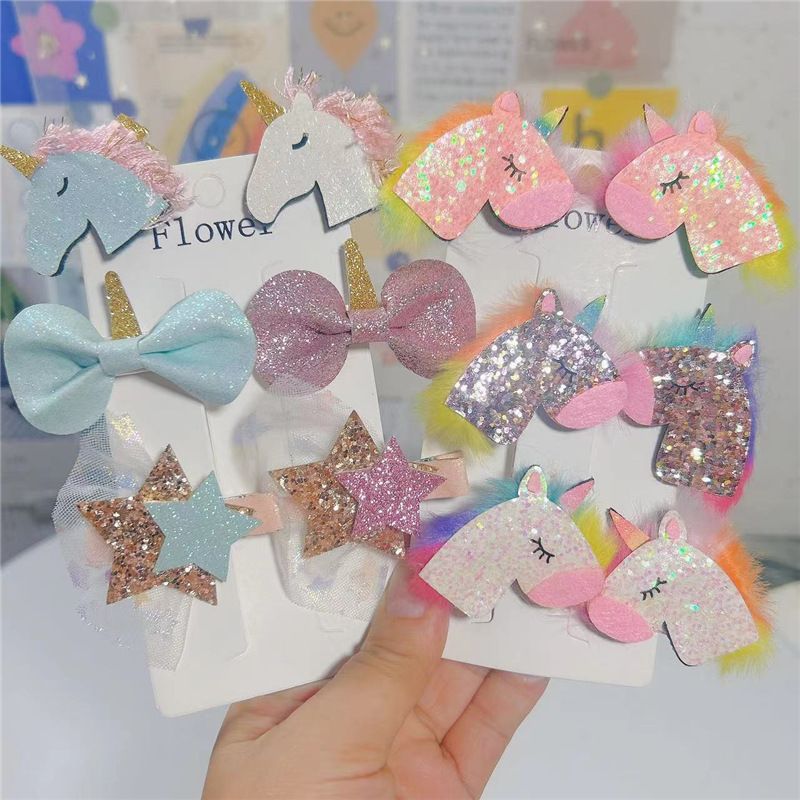 Simple Style Star Unicorn Bow Knot Leather Net Yarn Hair Clip