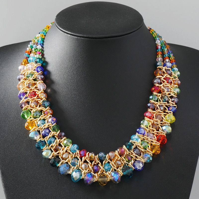 Vacation Colorful Alloy Glass Handmade Women's Layered Necklaces