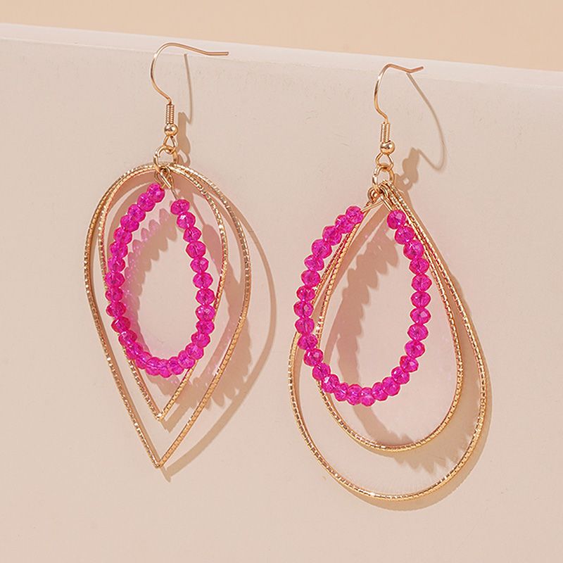 1 Pair Casual Glam Shiny Water Droplets Beaded Alloy Drop Earrings