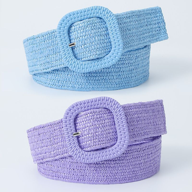 Sweet Simple Style Solid Color Pp Grass Plastic Women's Woven Belts