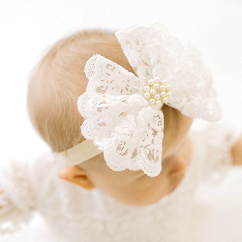 Simple Style Bow Knot Lace Rhinestone Pleated Inlaid Pearls Hair Band