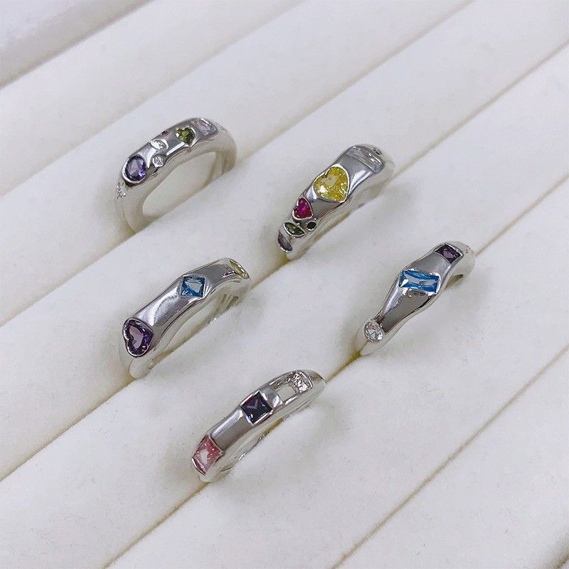 Ig Style Simple Style Square Heart Shape Zircon Alloy Wholesale Open Rings