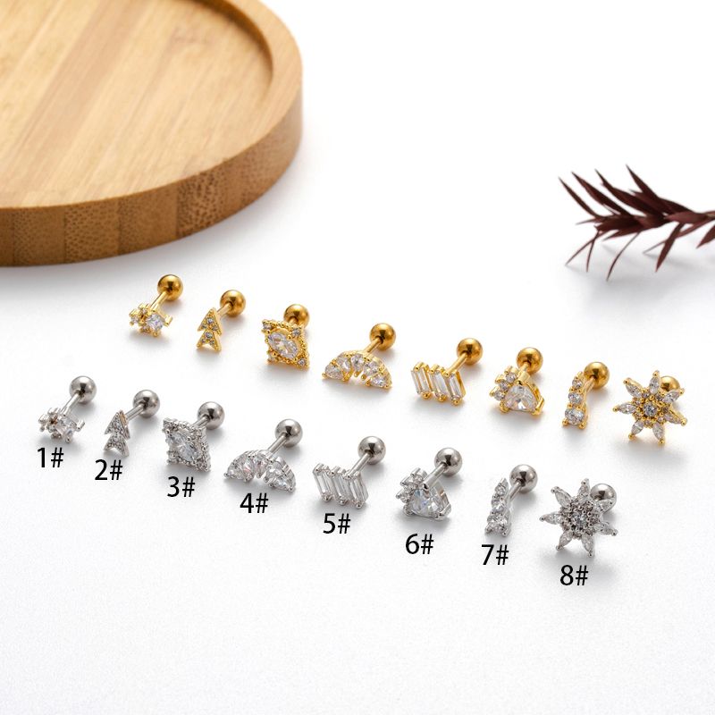 1 Piece Ear Cartilage Rings & Studs IG Style Sector Snowflake Copper Plating Inlay Zircon