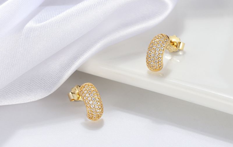 1 Pair Elegant Solid Color Plating Inlay Sterling Silver Zircon 14k Gold Plated Ear Studs