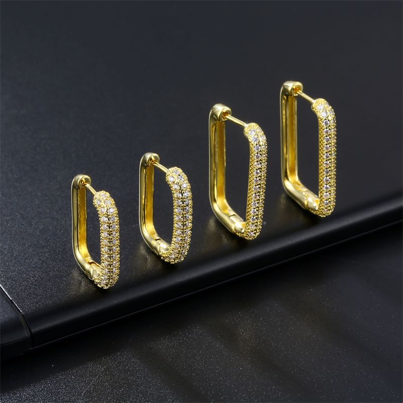 1 Pair Vintage Style Simple Style Square Inlay Copper Zircon Gold Plated Earrings