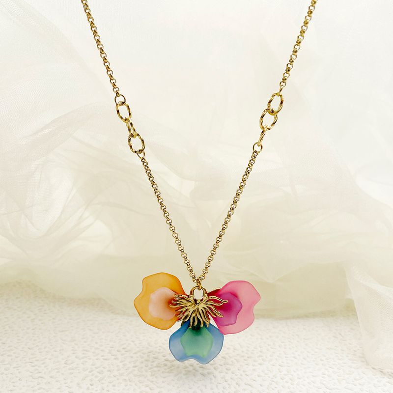304 Stainless Steel Arylic 14K Gold Plated Casual Commute Plating Petal Acrylic Necklace