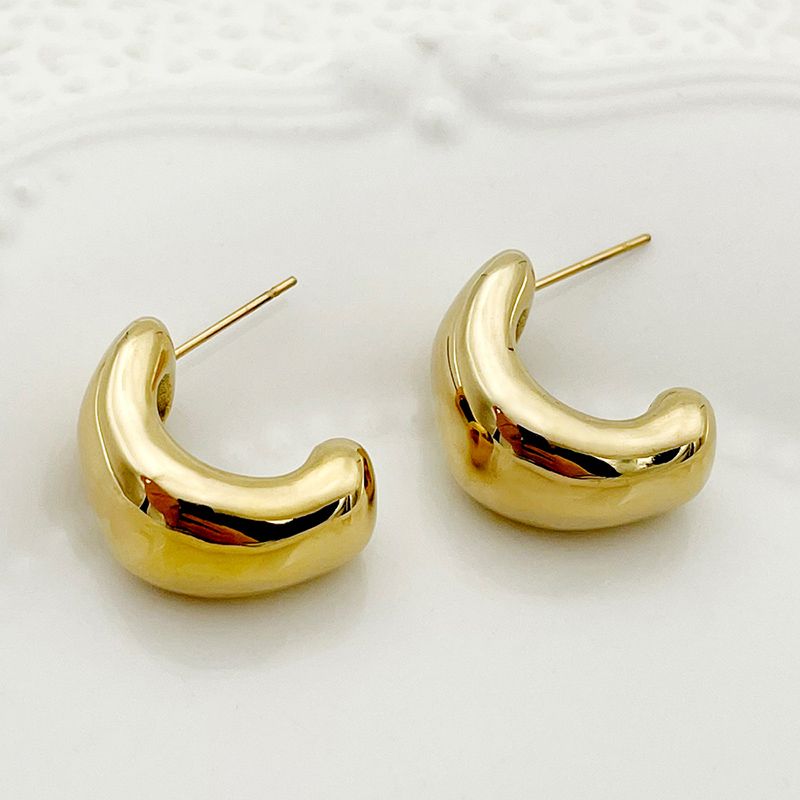 1 Par Elegante Estilo Simple Forma De C Enchapado Acero Inoxidable 304 Chapado En Oro De 14 Quilates. Aretes