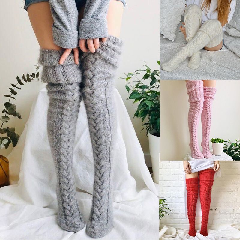 Women's Casual Solid Color Mohair Over The Knee Socks A Pair