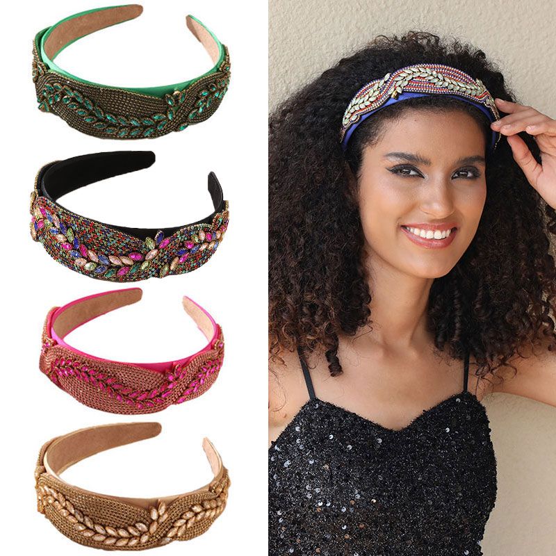 Rétro Rond Chiffon Incruster Strass Bande De Cheveux