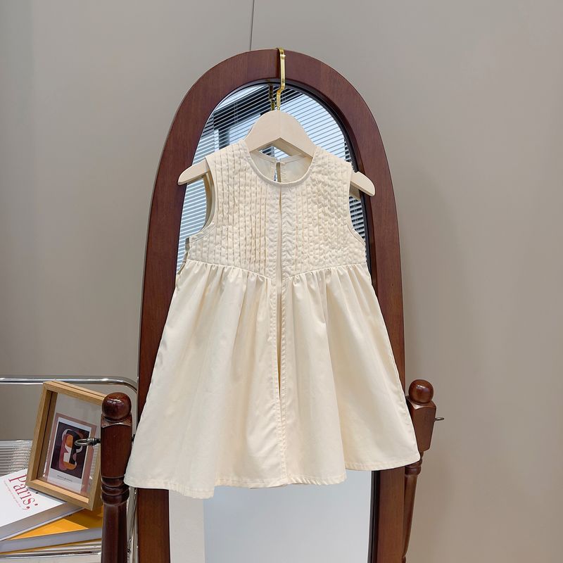 Casual Cute Simple Style Solid Color Pleated Cotton Girls Dresses