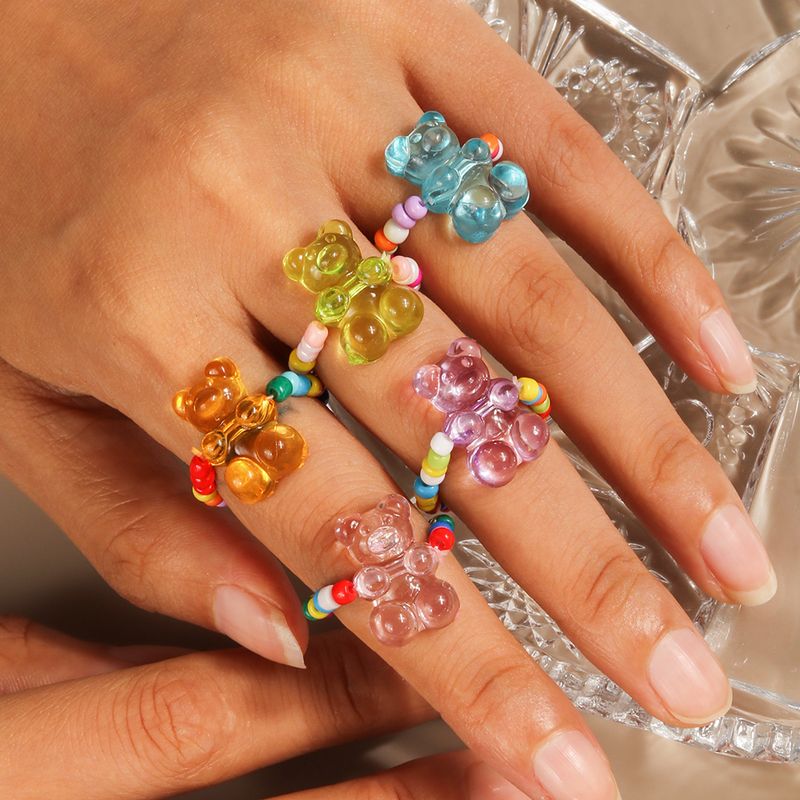 Cute Bear Glass Women's Rings