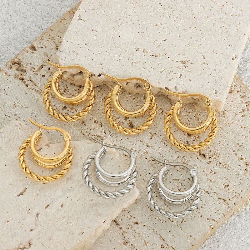 1 Pair Streetwear Geometric Plating Titanium Steel 18k Gold Plated Earrings