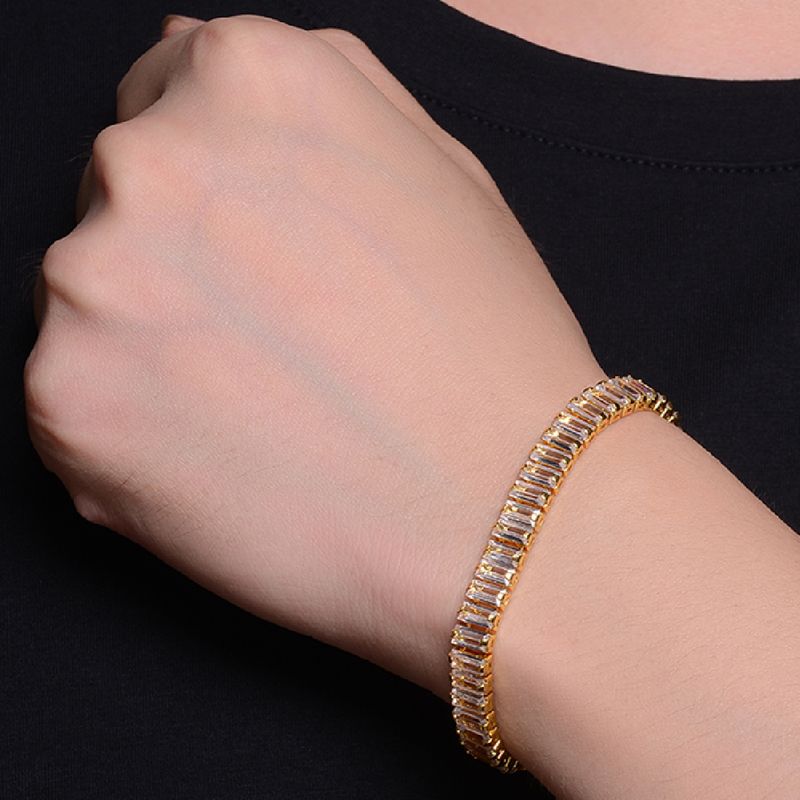 Copper K Gold Plated Rhodium Plated Casual Vintage Style Inlay Square Zircon Tennis Bracelet