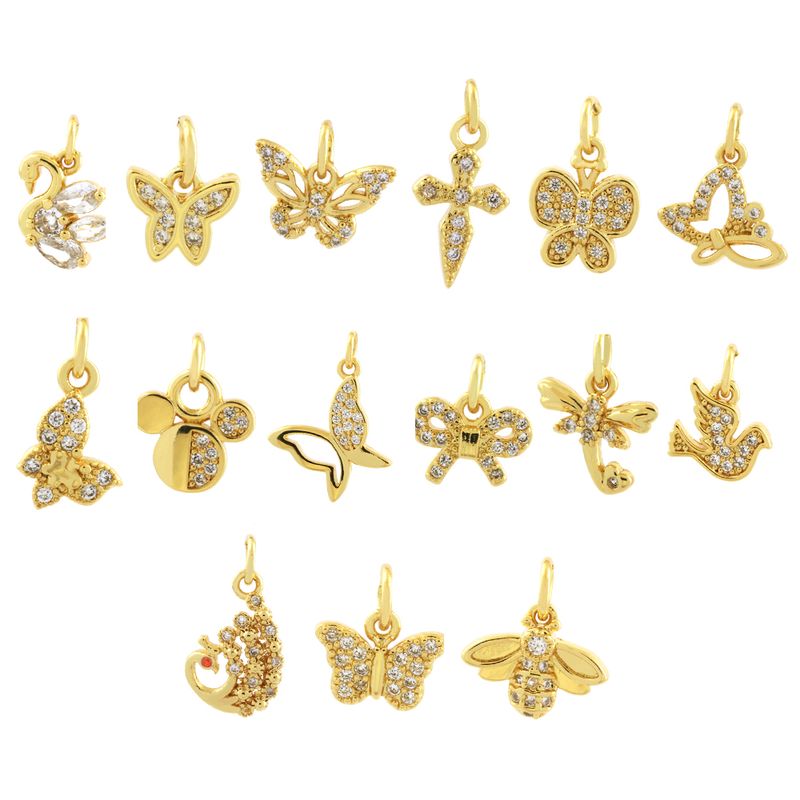 Elegant Simple Style Bee Dragonfly Butterfly Copper Plating Inlay Zircon 18k Gold Plated Charms