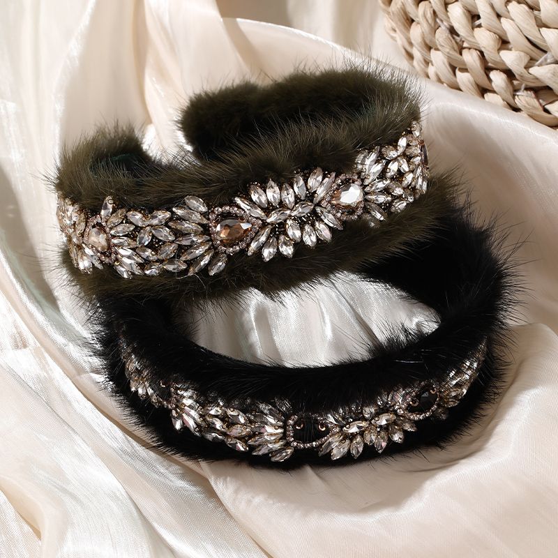 Vacation Water Droplets Rabbit Fur Inlay Zircon Hair Band