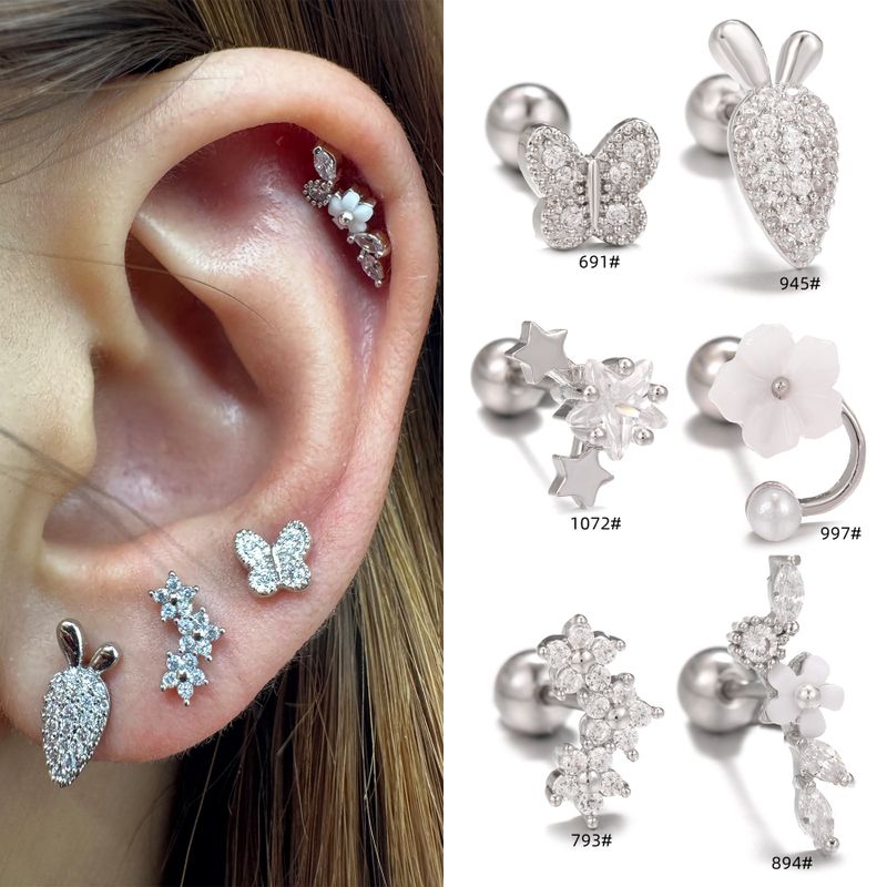 1 Pièce Style Ig Style Simple Star Forme De Cœur Carotte Placage Incruster Laiton Zircon Plaqué Or 18k Or Blanc Plaqué Boucles D'oreilles