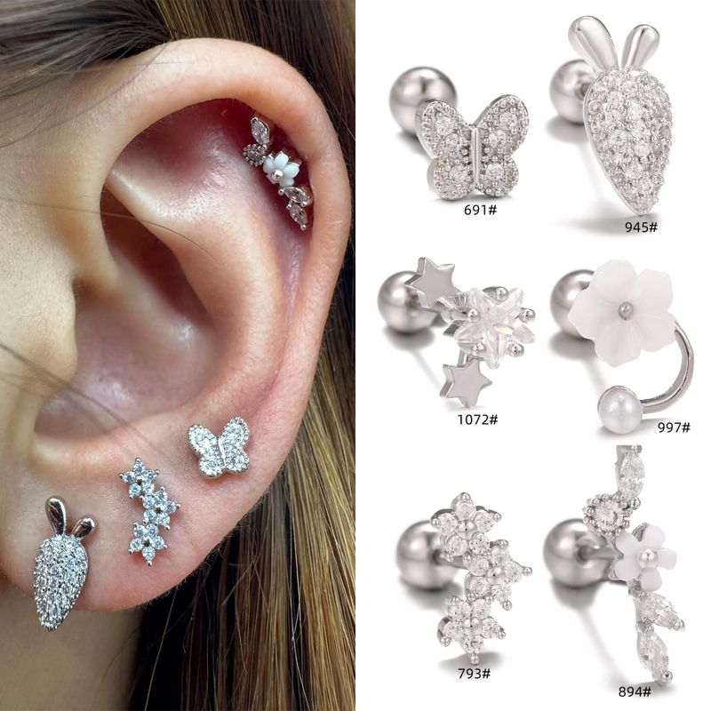1 Piece Ig Style Simple Style Star Heart Shape Carrot Plating Inlay Brass Zircon 18k Gold Plated White Gold Plated Ear Studs