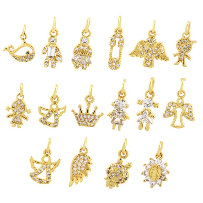 Ig Style Simple Style Angel Dolphin Crown Copper Plating Inlay Zircon 18k Gold Plated Charms