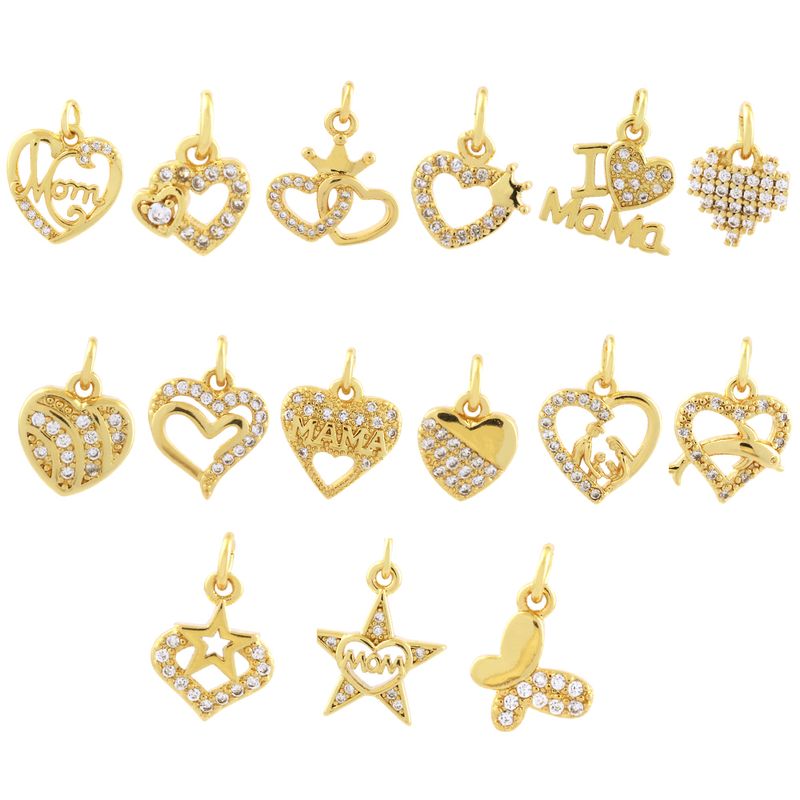 Romantic Simple Style Pentagram Letter Heart Shape Copper Plating Inlay Zircon 18k Gold Plated Charms
