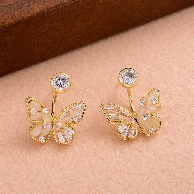 1 Paar Ig-stil Süss Schmetterling Überzug Inlay Kupfer Opal Zirkon 14 Karat Vergoldet Ohrringe