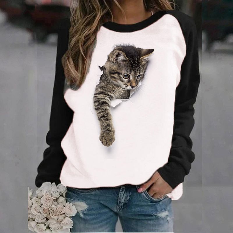 Femmes Sweat À Capuche Manche Longue Hoodies Et Pulls Molletonnés Impression Décontractée Mignon Chat