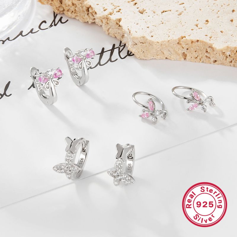 1 Paire Mignon Style Simple Brillant Papillon Placage Incruster Argent Sterling Zircon Or Blanc Plaqué Des Boucles D'Oreilles Boucles D'Oreilles