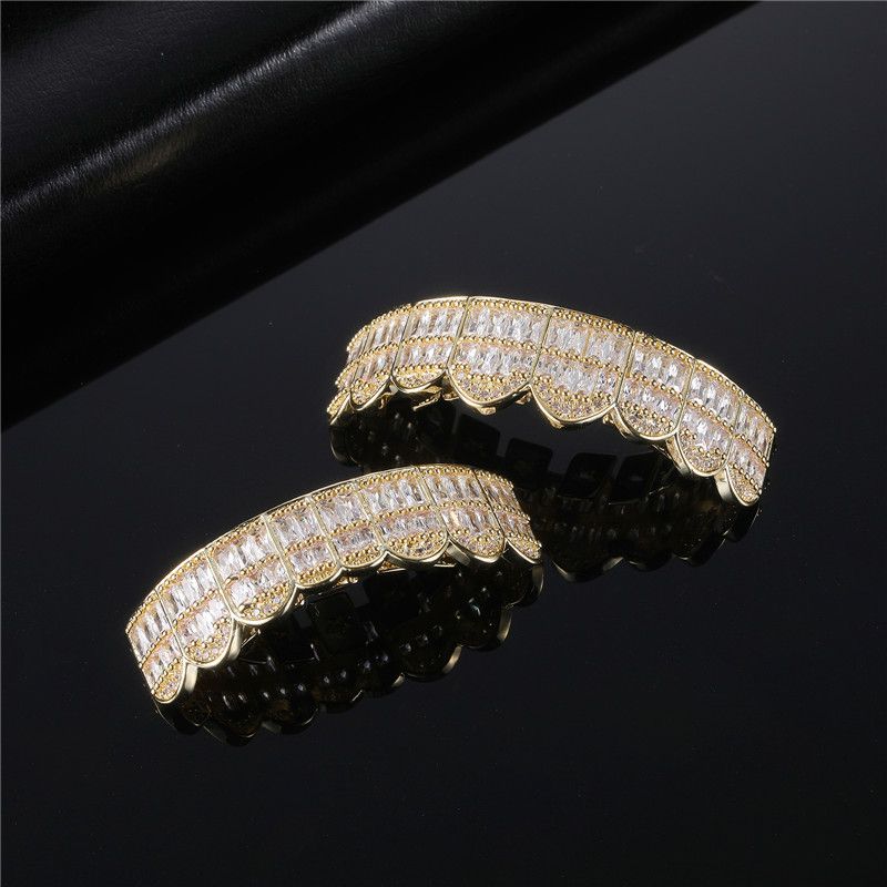 Casual Solid Color Copper Plating Inlay Zircon Gold Plated Tooth Socket