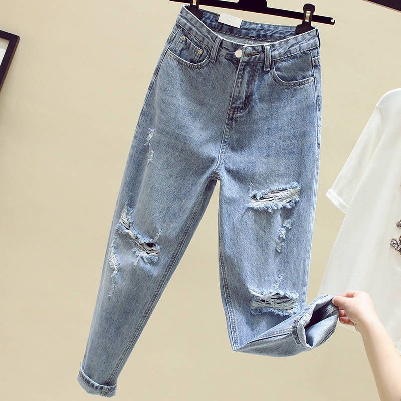 Women's Street Streetwear Solid Color Full Length Washed Ripped Jeans
