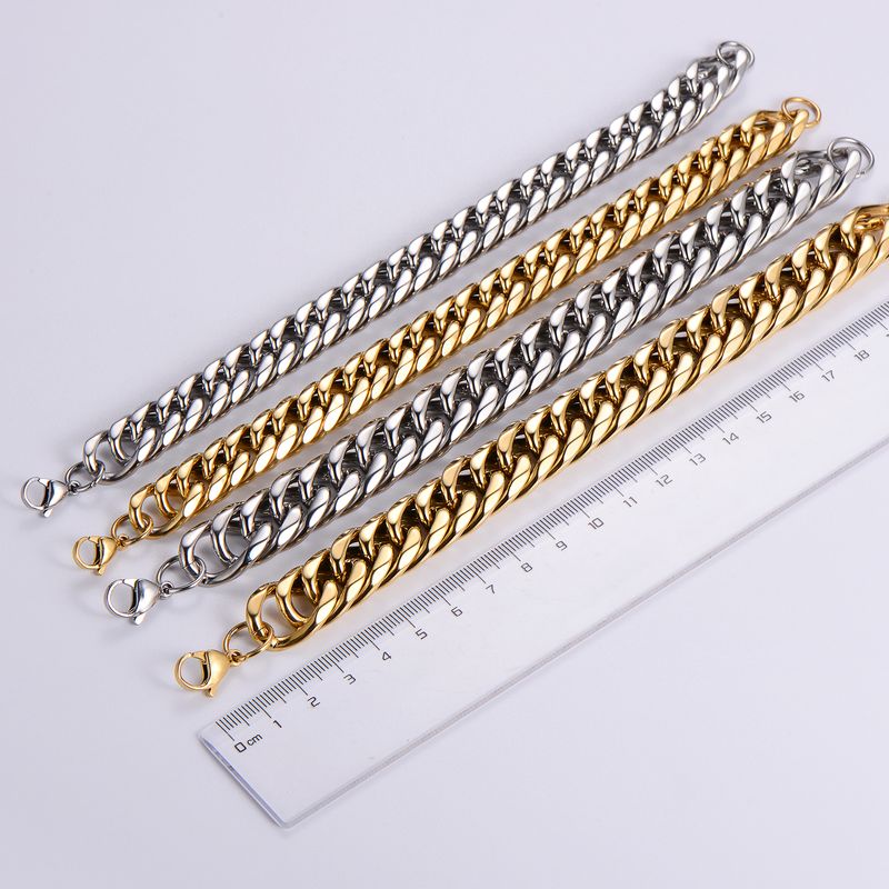 Hip-hop Oversized Solid Color Stainless Steel Polishing Chain 18k Gold Plated Men's Bracelets