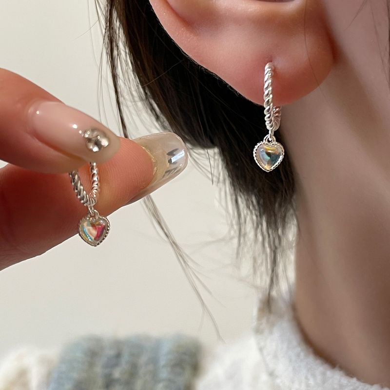 1 Pair Simple Style Heart Shape Inlay Sterling Silver Moonstone Drop Earrings
