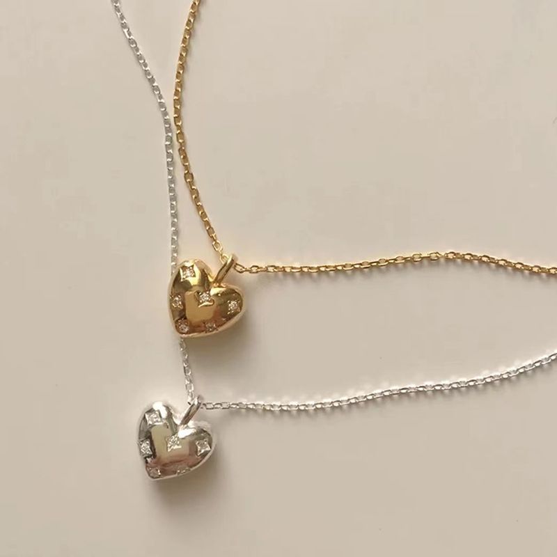 Titanium Steel Copper Sweet Plating Inlay Heart Shape Artificial Diamond Pendant Necklace