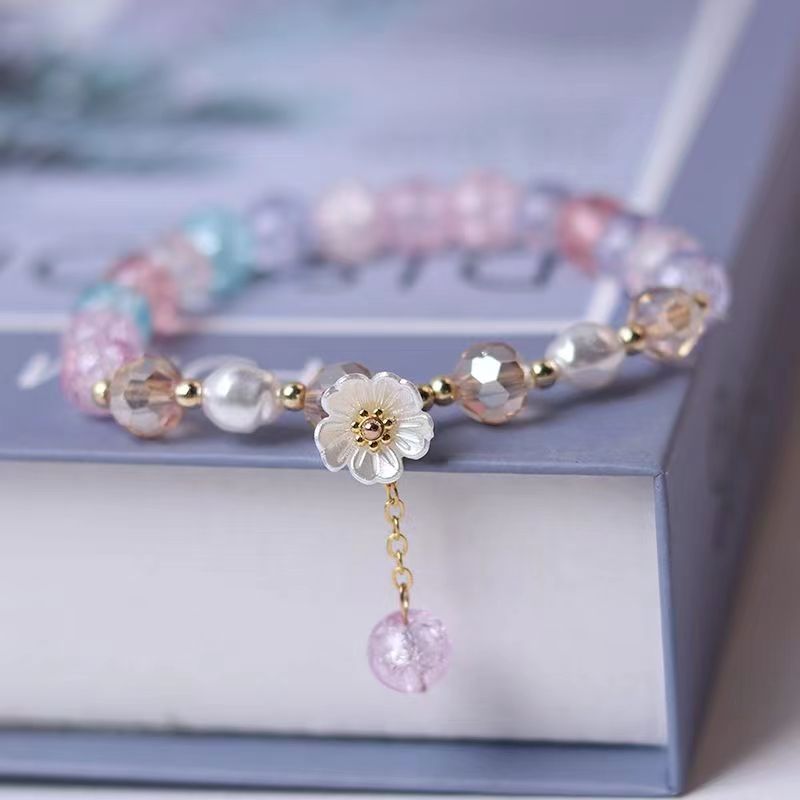 Wholesale Jewelry Sweet Heart Shape Flower Artificial Crystal Beaded Bracelets