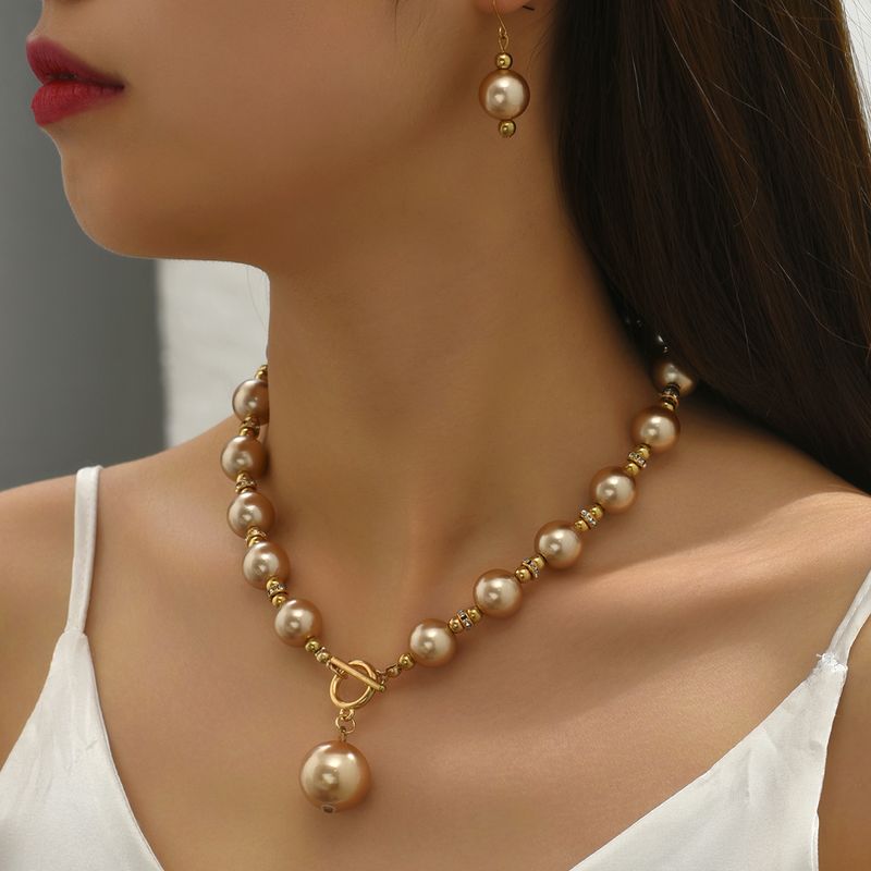 Strassenmode Perle Legierung Harz Perlen Frau Ohrringe Halskette