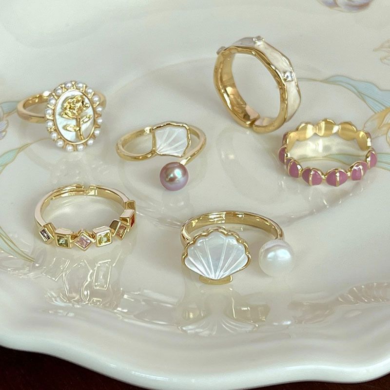 Elegant Lady Geometric Rose Alloy Plating Inlay Artificial Pearls Zircon Women's Open Rings