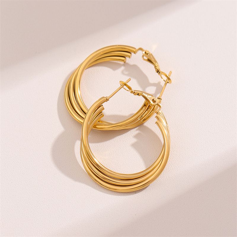 1 Paire Rétro Style Simple Forme C Rond Placage Acier Inoxydable Plaqué Or 18K Boucles D'oreilles Cerceau