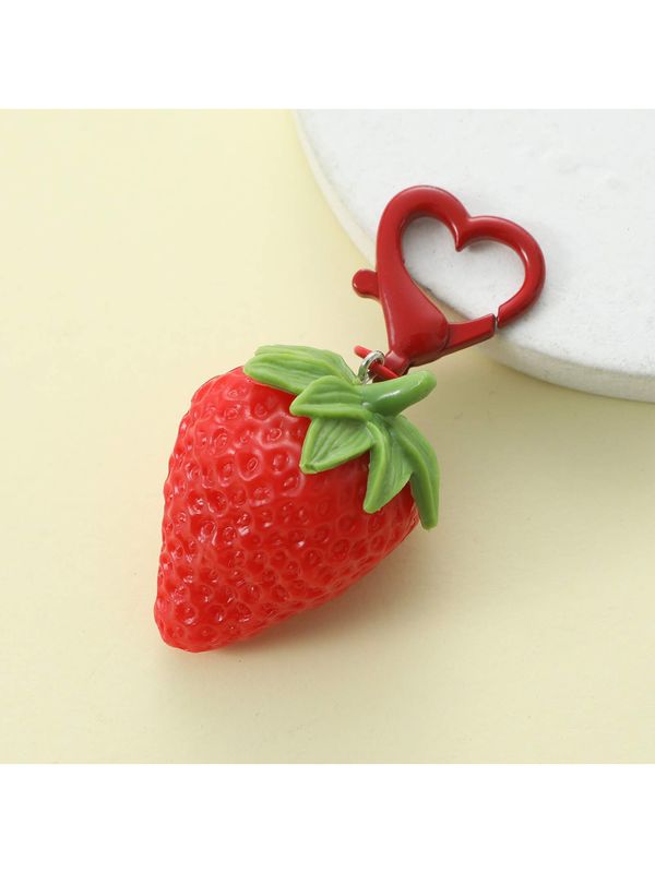 Cute Heart Shape Strawberry Rubber Bag Pendant Keychain
