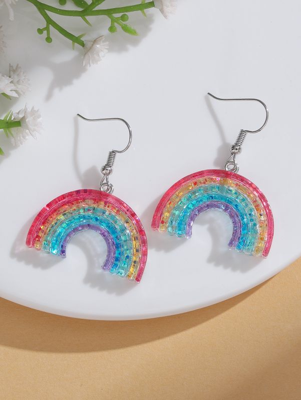 1 Pair Basic Rainbow Plating Resin Silver Plated Drop Earrings