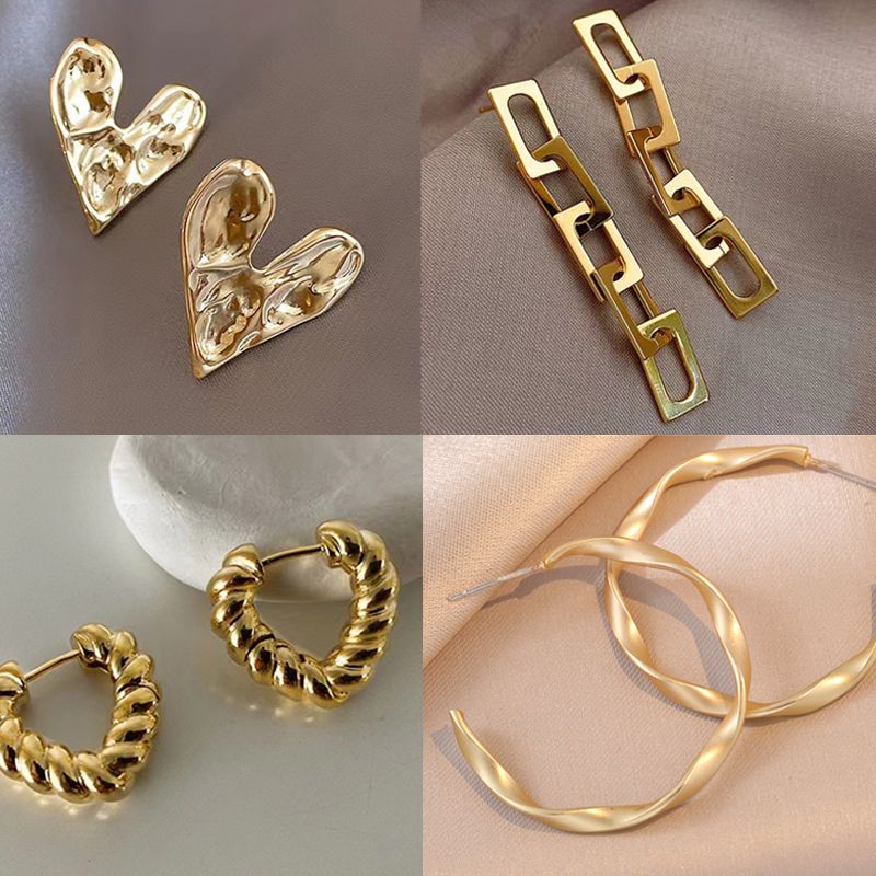 1 Pair Streetwear Heart Shape Solid Color Plating Hollow Out Alloy Gold Plated Drop Earrings Ear Studs