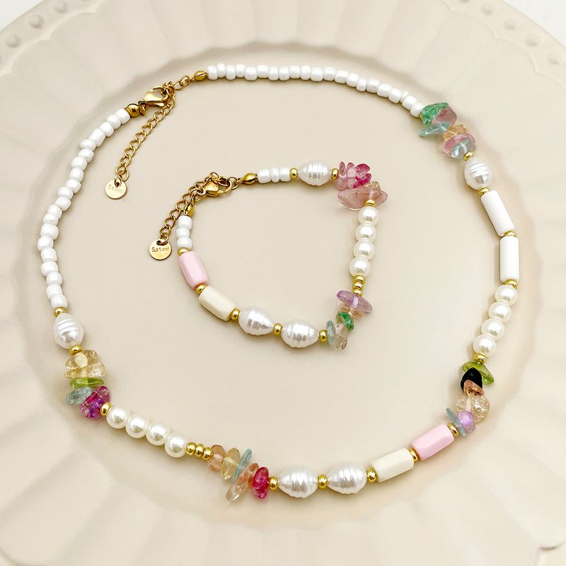 Römischer Stil Pendeln Bunt Vergoldet Naturstein Kristall Perle Edelstahl 304 Perlen Großhandel Armbänder Halskette