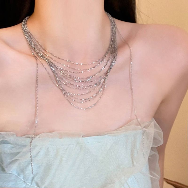 Dame Moderner Stil Einfarbig Titan Stahl Quaste Überzug Geschichtete Halskette