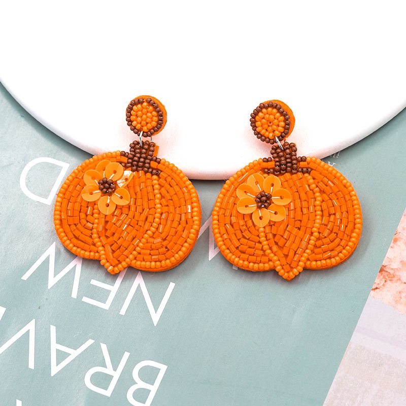 1 Pair Exaggerated Handmade Funny Pumpkin Handmade Synthetic Fibre Seed Bead Drop Earrings