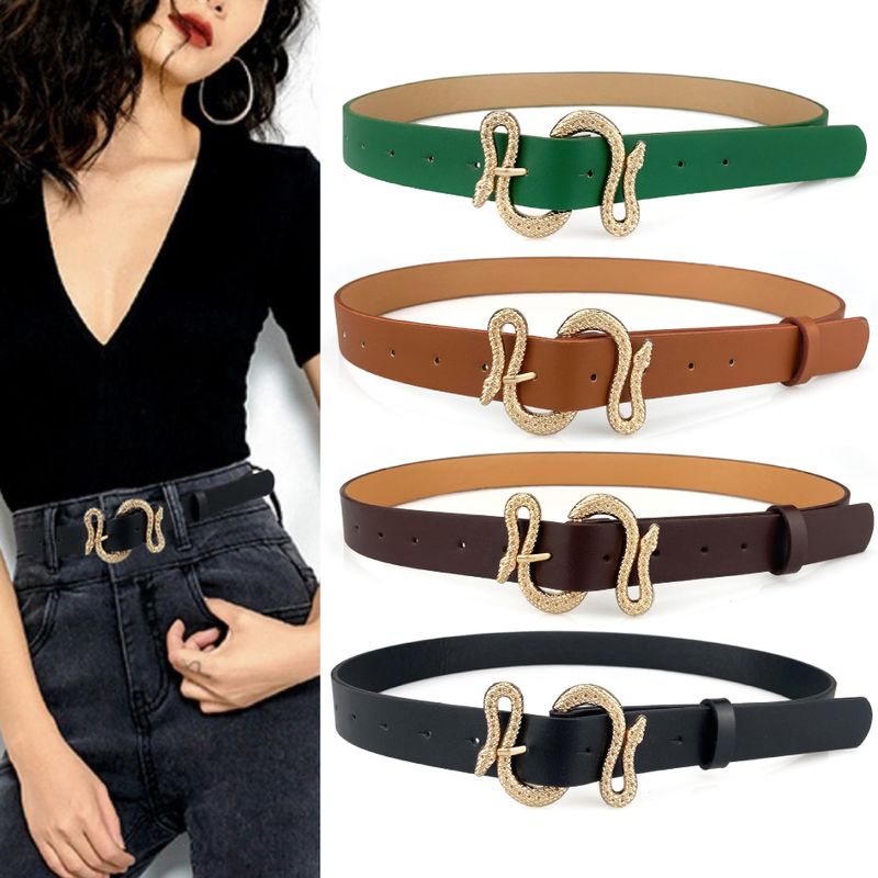Streetwear Solid Color Pu Leather Plating Women's Leather Belts