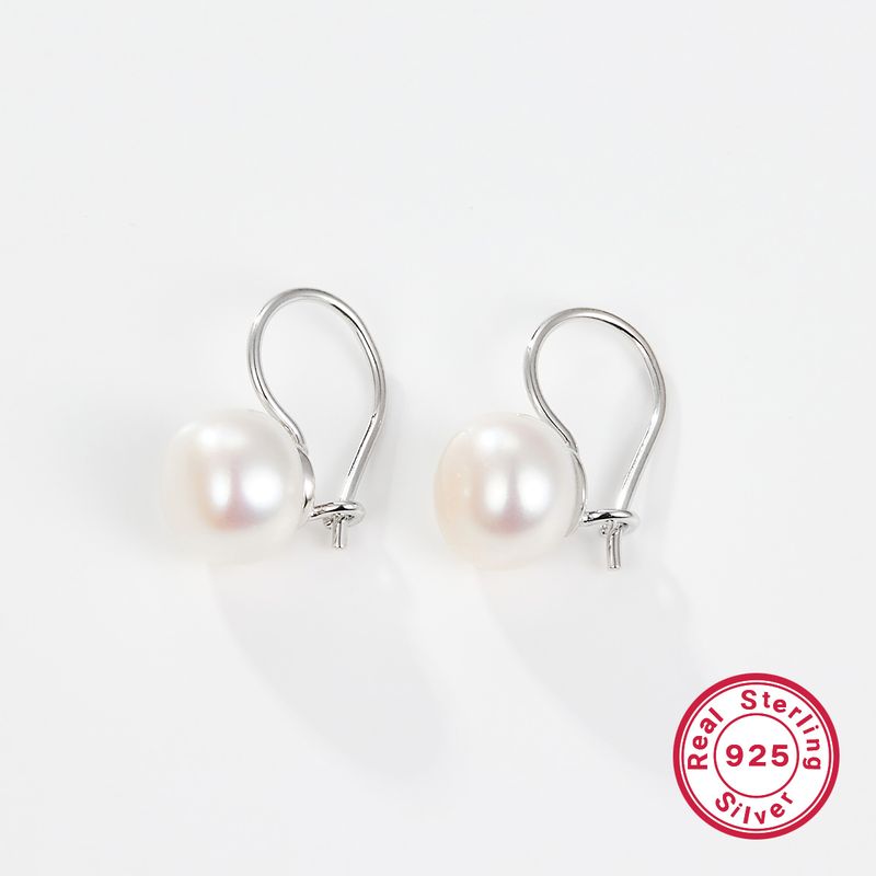 1 Paire Style Simple Rond Placage Incruster Argent Sterling Perles Artificielles Or Blanc Plaqué Boucles D'oreilles
