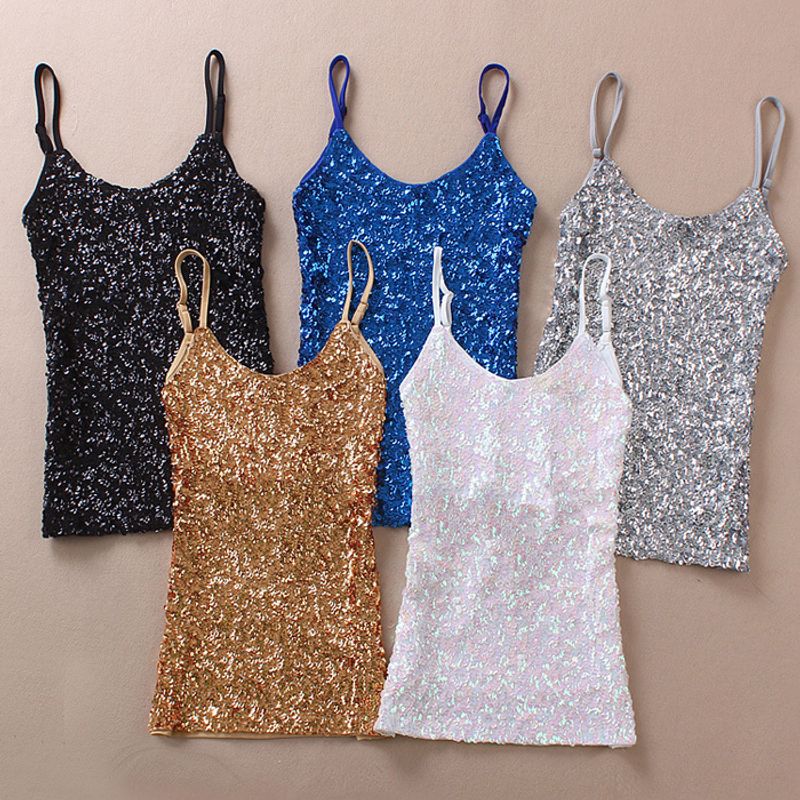 Women's Camisole Tank Tops Sequins Simple Style Solid Color