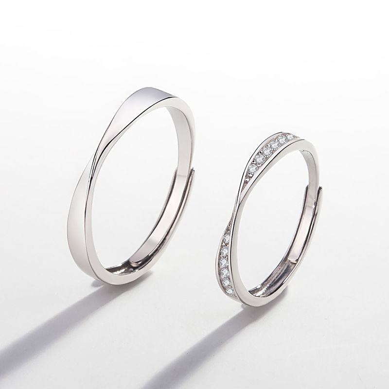 Simple Style Solid Color Sterling Silver Plating Inlay Artificial Diamond Open Rings