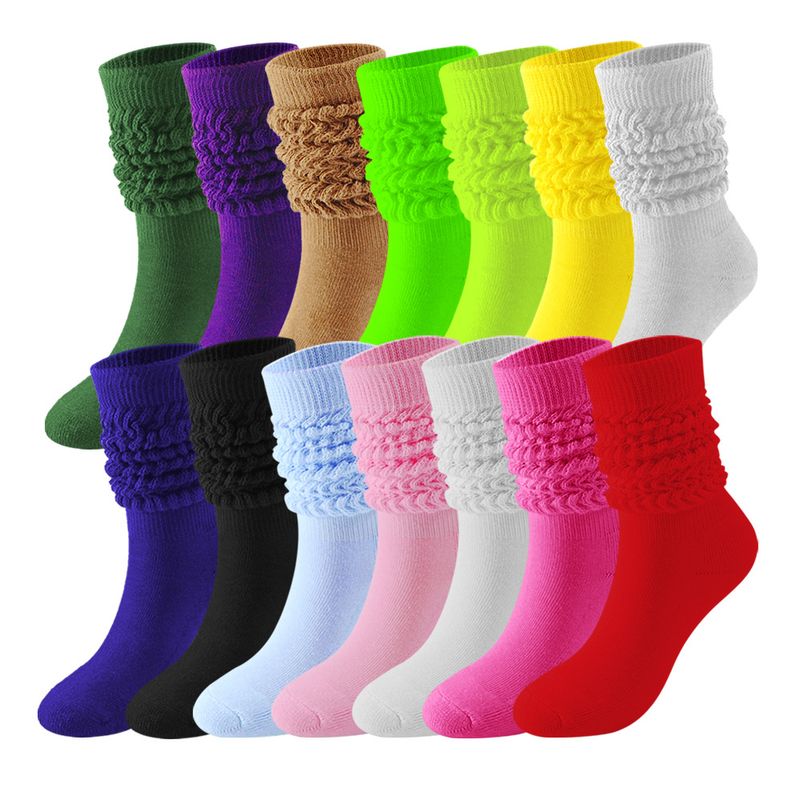 Frau Japanischer Stil Einfarbig Polyester Baumwolle Crew Socken Ein Paar