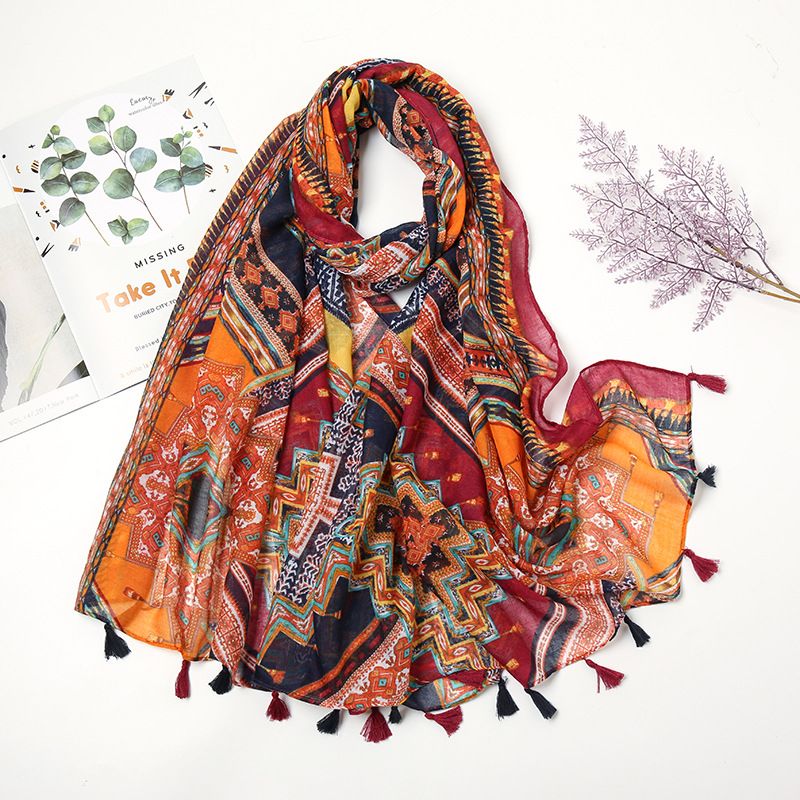 Women's Elegant Ethnic Style Geometric Cotton And Linen Printing Scarf